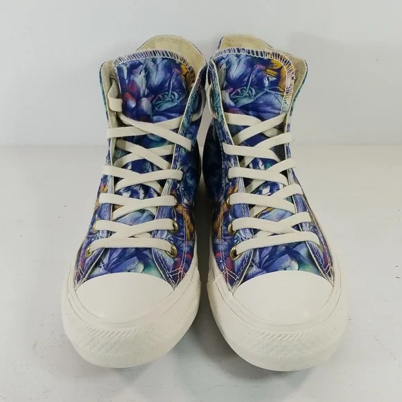 Converse Chuck Taylor All Star Floral Blue Purple Hi Top Sneakers 7 - Picture 4 of 13